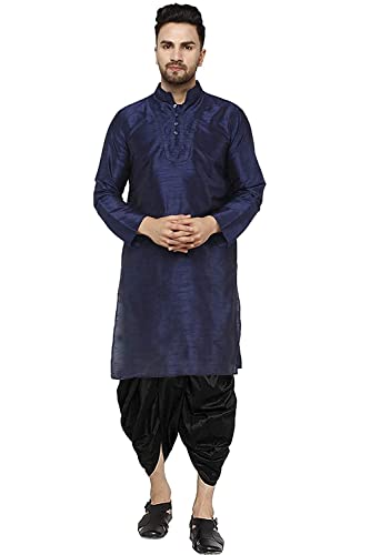 Kurta Dhoti de mezcla de seda para hombre con acabados de alta sastrería azul oscuro 38