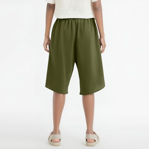 Cotton Linen Pants Women Bermuda Shorts Knee Length Elastic Waist Crop Trousers with Pockets Beach Vacation Clothes2