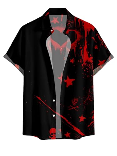 Image of DRESSFO Couple Matching Hawaiian Outfits Gothic Print V Neck Spaghetti Strap Dress or Roll Up Sleeve Shirts Outfit