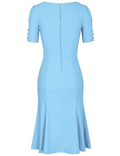Image of MUXXN Women's Vintage 1950s Midi Crew Neck Short Sleeve Party Cocktail Work Casual Bodycon Dress