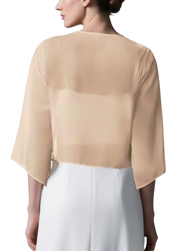 Image of Urban CoCo Women's Chiffon Shrug Cardigan Open Front 3 /4 Sleeve Drape Irregular Hem Bolero Summer Cover Up