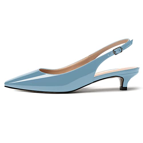 MERRORI Women's Slingback Buckle Patent Square Toe Kitten Low Heel Pumps Business Work Dress Shoes 1.5 Inch2