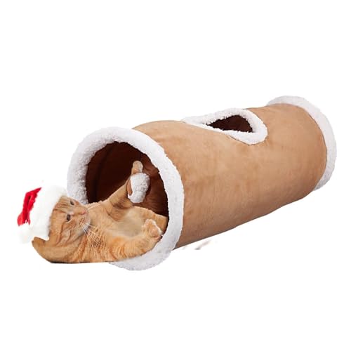 ALL FOR PAWS Cat Tunnel for Indoor Cats, Collapsible Play Tunnel Tube with Peek Hole and 1 Play Ball for Small to Medium Cats, Kittens, Rabbits, Ferrets(Receive One Tunnel – Brown or Gray or Tan)
