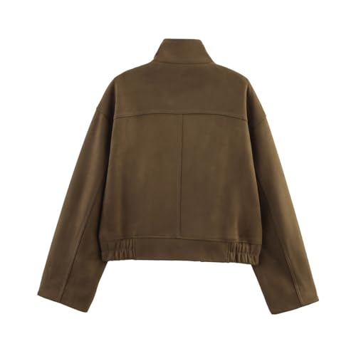 KEOMUD Women's Fall Lightweight Bomber Jacket,Casual Trendy Stand Collar Cropped Jacket with Pocket2