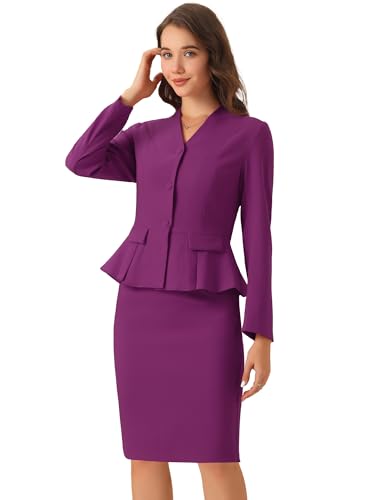 Allegra K 2 Piece Skirt Sets for Women Long Sleeve Blazer and Pencil Skirt Business Suits