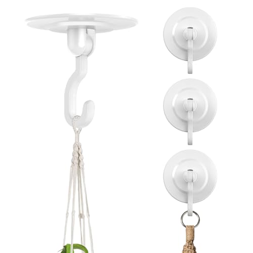 Adhesive Wall & Ceiling Decor Hooks: 4-Pack 3 lbs Heavy Duty No-Drill 360 Swivel Adjustable for Hanging Home Accents Lights Plants Wind Chimes Compatible with 3M Command Strips