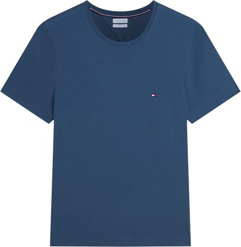 Tommy Hilfiger Herren T-Shirt Kurzarm Stretch Slim Fit Tee Rundhalsausschnitt, Blau (Aegean Sea), M – Ansicht 5