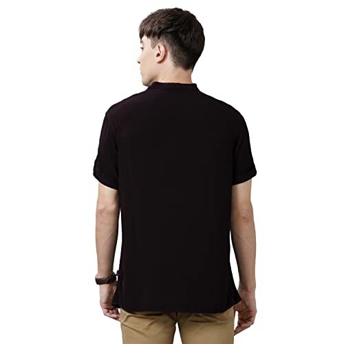 Image of Identiti Men's Cotton Solid Full Sleeve Slim Fit Shirt with Mandarin Collar