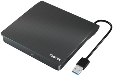 Yaeonku External CD DVD Drive, USB 3.0 Portable CD DVD +/-RW Optical Drive, DVD/CD ROM Rewriter Burner, Compatible with Laptop Desktop PC Windows Linux OS Mac