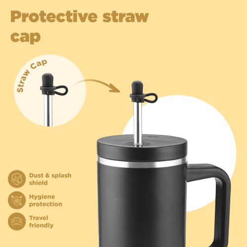 Image of Milton My Tumbler 1200 Thermosteel Double Wall Vacuum Insulated Stainless Steel Tumbler with Handle 1100ml,Leak Proof Travel Mug with Straw,Silicon Cap Cleaning Brush, Hot & Cold Beverage Flask, Black