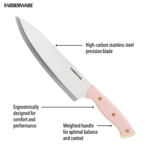 Farberware 15-Piece Triple Riveted Acacia Knife Block Set, High Carbon-Stainless Steel Kitchen Knives With Ergonomic Handles, Razor-Sharp Knife Set, Blush And Gold #TOP5