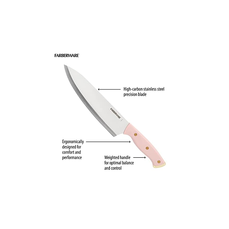 Farberware-15-Piece-Triple-Riveted-Acacia-Knife-Block-Set-High-Carbon-Stainless-Steel-Kitchen-Knives-with-Ergonomic-Handles-Razor-Sharp-Knife-Set-Pink-and-Gold Farberware 15-Piece Triple Riveted Acacia Knife Block Set, High Carbon-Stainless Steel Kitchen Knives with Ergonomic Handles, Razor-Sharp Knife Set, Pink and Gold