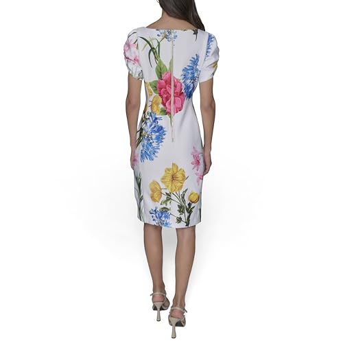Image of KARL LAGERFELD Short Ruched Sleeve Jewel Neck Sheath Mini Dress