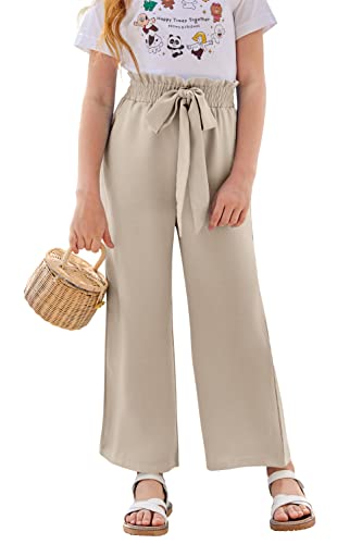 Image of SySea Girls Wide Leg Pants Kids Cute Print High Waisted Loose Fit Comfy Belted Lounge Trousers with Pockets