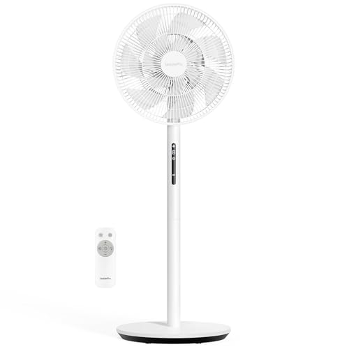 Neu DC Standventilator mit Bildschirm-12.8dB sehr Leise Ventilator mit Fernbedienung 8 Stufen Höhenverstellbar Oszilation 120 8H Timer Ventilator für Schlafzimmer Wohnzimmer Küche Weiß