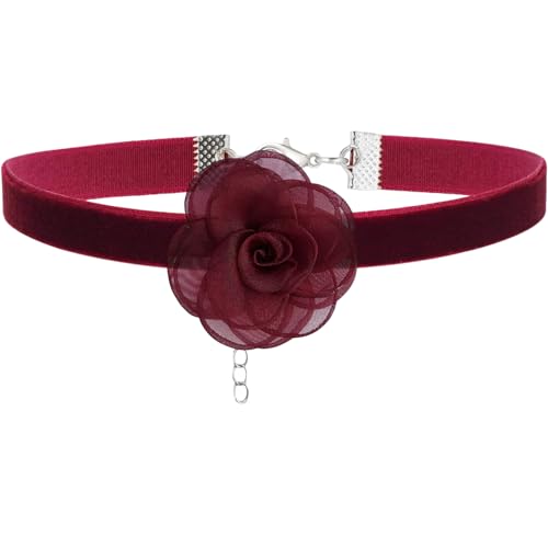 INSPUTOL Collier ras de cou en velours avec rose rouge, collier gothique noir réglable pour femmes et filles, bijoux pour fêtes d'Halloween