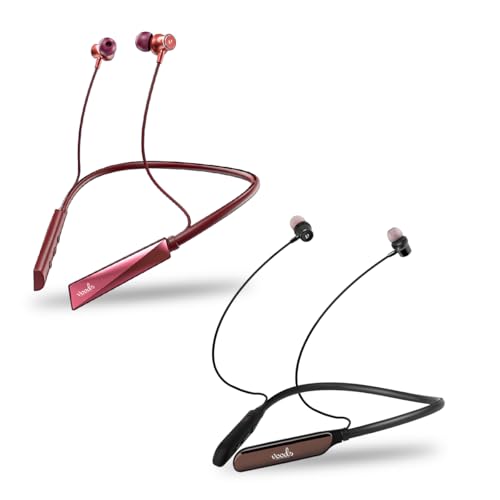 Image of Voods V Collar Ultra Voice Changer & Active Plus Neckband Combo, 130H Standby Time, Magnetic On /Off Buds with Vibration Alert, Dual Pairing, Fast Charging, IPX6 (Red & Black)