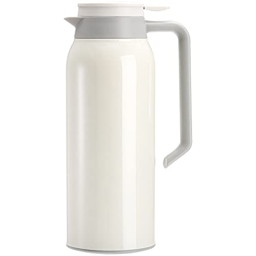 Hacaroa Thermokaraffe aus Edelstahl, doppelwandig, Vakuum-Kaffee-Thermos, Wärmespeicherungsspender, isolierter Wasserkrug für Zuhause, Büro, Outdoor und Restaurant, Weiß Cover