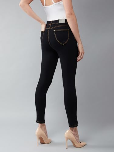 Image of Miss Chase Women's Skinny High Rise Cropped Length Fringe Detailing Stretchable Denim Jeans
