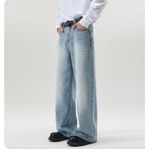 Mens Straight Leg Long Jeans Mid Waist Slim Fit Washed Denim Pants Vintage Baggy Jean Trousers (4X-Large,Light Bluec1)3