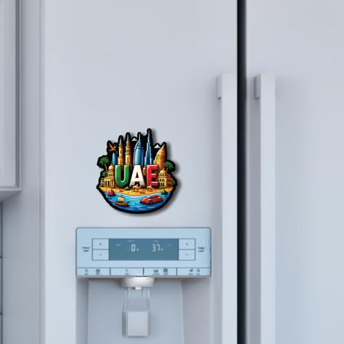 Image of CVANU UAE Country Landmark Theme 2pcs MDF Fridge Magnet - Wooden Travel Souvenir Refrigerator Decorative Collectible Magnet