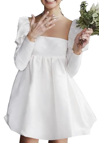 Satin Short Wedding Dresses for Bride with Bow A Line Mini Bridal Shower Dress ZXL0021