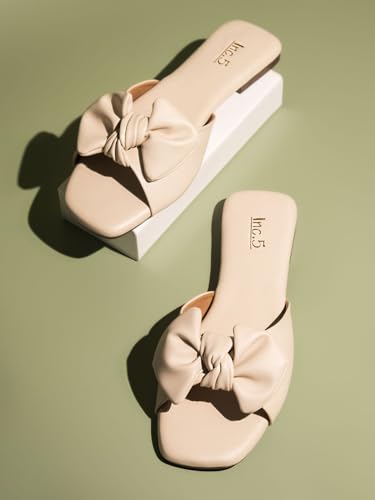 Image of Inc.5 womens Women Cream Open Toe Flats With Bows Sandal