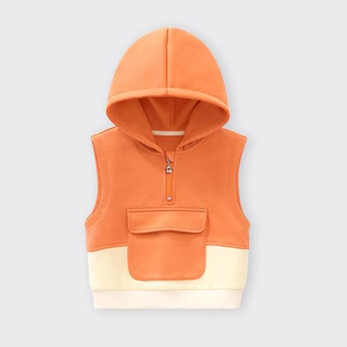 Girls Boy's Hooded Vest Cotton Half Zip Hoodie Sleeveless Color Block Kids Gilet Waistcoat with Pocket2