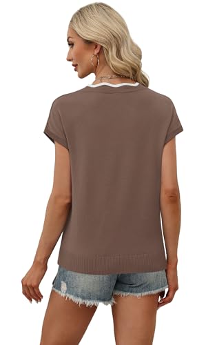 Image of WIHOLL Womens Summer Tops Cap Sleeve Sweater V Neck Shirts Beach Vacation Clothes Business Casual Fashion Clothing