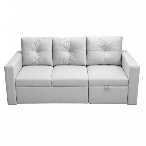 Image of FURNY Tira 4 Seater RHS Lounger Sofa Cum Bed (Light Gray) with Pull-Out Function | Luxury Velvet Suede Finish | Durable Comfort | Ideal for Living Room