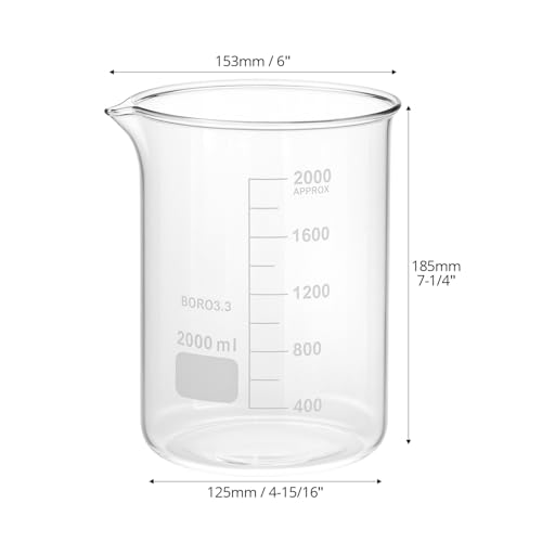 QWORK Borosilicate Glass 2000ml Beaker – Double Scale Measuring Cup for Lab, Classroom & Experiment Use - Thumbnail 2