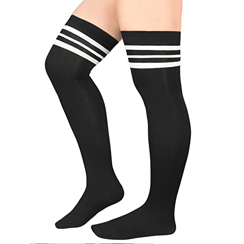 Image of Zando Women Plus Size Thigh High Stockings Over the Knee Thin Tube Socks Long Sport Tights Casual Striped Leg Warmers