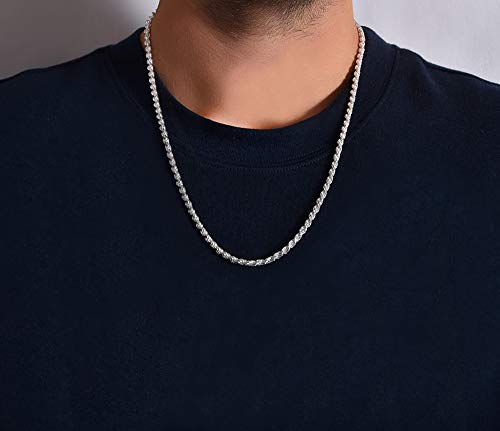 Authentic Solid Sterling Silver Rope Diamond-Cut Braided Twist Link .925 Itprolux Necklace Chains 1Mm - 5Mm, 16" - 30", Made In Italy, Men & Women (20, 4Mm) #TOP3