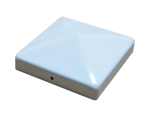 Pfostenkappe Zaunkappe Zierkappe Schutzkappe weiß beschichtet für Holzpfosten Pyramide inkl. Edelstahl-Schrauben (für Pfosten 9x9 cm) -SCHNELLER VERSAND AUS DEUTSCHLAND