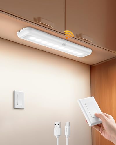 SURAIELEC Rechargeable Under Cabinet Light with Wall Switch 3500mAh Under Counter Lighting Wall Switch Remote or Motion Sensor 6500K 150LM Magnetic Led Light Bar for Kitchen Closet Shelf 1-Pack