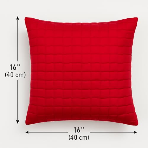 Image of Premium Quilted Cushion Cover 16x16 Inch - Dupion Silk Blend - Soft & Durable Decorative Pillow Cover for Sofa, Bed, Living Room - Set of 5 pc (Magenta)