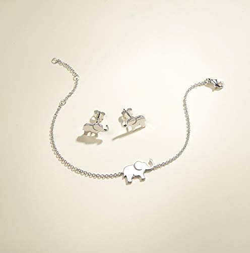 FANCIME Lucky Elephant Bracelet 925 Sterling Silver High Polished Mini Small Elephant Charm Family Link Bracelet Jewelry Birthday Gifts For Women, 15+3 cm3