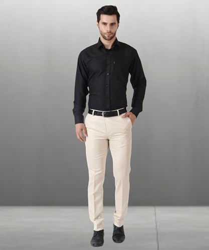 Image of MALENO Men's Slub Effect Solid Trouser | Classic Slim Fit Formal Trousers for Men | Slim Fit Trousers for Men
