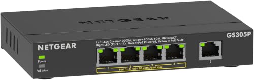 Image of NETGEAR 5-Port PoE Gigabit Ethernet Unmanaged Essentials Switch (GS305P) - with 4 x PoE+ @ 63W, Desktop or Wall Mount (Pack of 10)