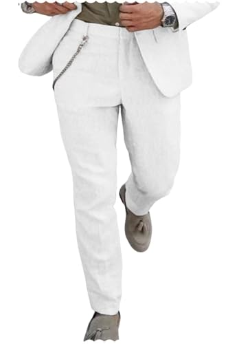 Men's Linen Suit Dress Pants Casual Straight Flat Front Trouser