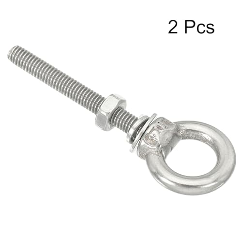 Image of uxcell M3*25 1 /8 inchx0.98 inch Stainless Steel Eye Bolts Threaded Screw Eyebolt Shoulder Ring with Nuts Washers for Lifting Hanging, 4 Set