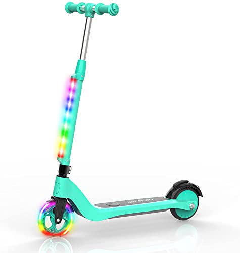 Trotinette Electrique Enfant, Trottinettes Enfant 2 Roues , Hauteur Réglable, LEDs colorés, Roues Lumineuses, pour Enfant de 3 à 10Ans (Cyan) Cover
