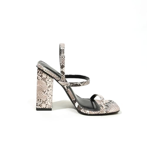 Women's Chunky Heel Open-Toe Ankle High Heel Sandals Snake skin pattern upper2