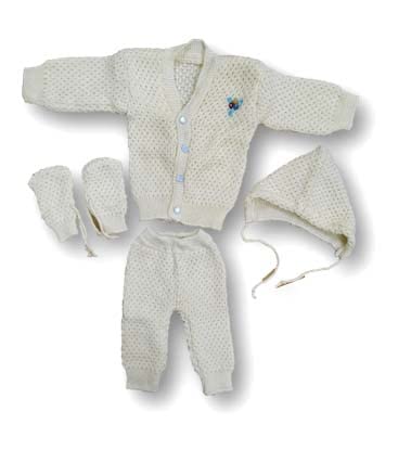 Woolen Sweater New Born Baby Boy or Girl (Unisex) 0-3 Months Knitted Winter Wear Warm Clothing (Set of 1 Cardigan, 1 Cap, 2 Booties) with Free 1 Bib