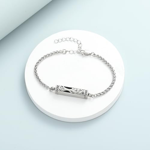 Imrsanl Tree of Life Urn Bracelet for Men Women Bar Cremation Jewelry for Ashes Keepsake Memorial Loved Ones Adjustable Link Bracelets3