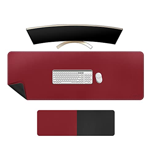 Chihein PU Leather Desk Mat 115x40cm Dual Side Office Desk Pad, Large Mouse Pad, Waterproof Writing Desk Pad for Office/Home/Gaming (Black/Red)
