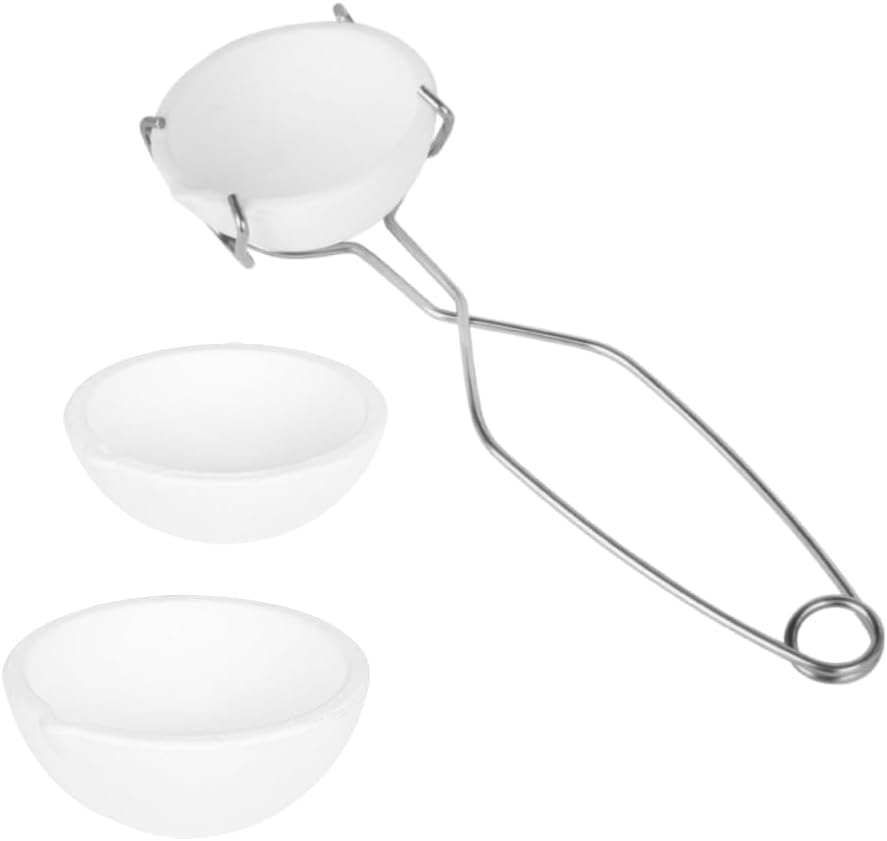 Ulloord 4 Pieces Small Melting Ceramic Crucible Bowl Dish Cup Set Gold Silver Copper with Whip Tongs Handle 2A