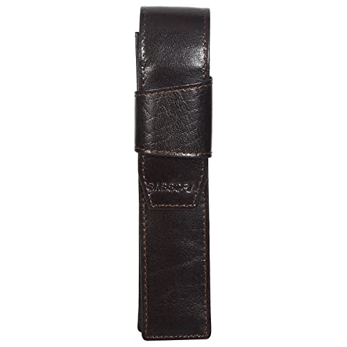 Image of Sassora Genuine Leather Pen Holder Case (Set of 1) (Dark Brown)