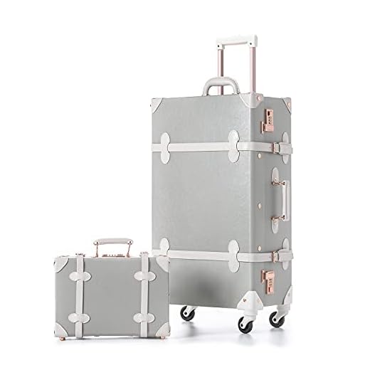 Unitravel Vintage Suitcase Set 26 inch PU Leather Spinner Luggage with 12 inch Train Bag for Women (Light Gray)