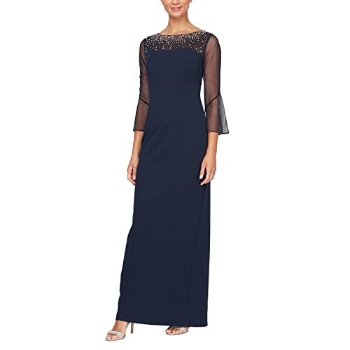 Alex Evenings Women's Long Shift Dress with Illusion Neckline (Petite and Regular Sizes)